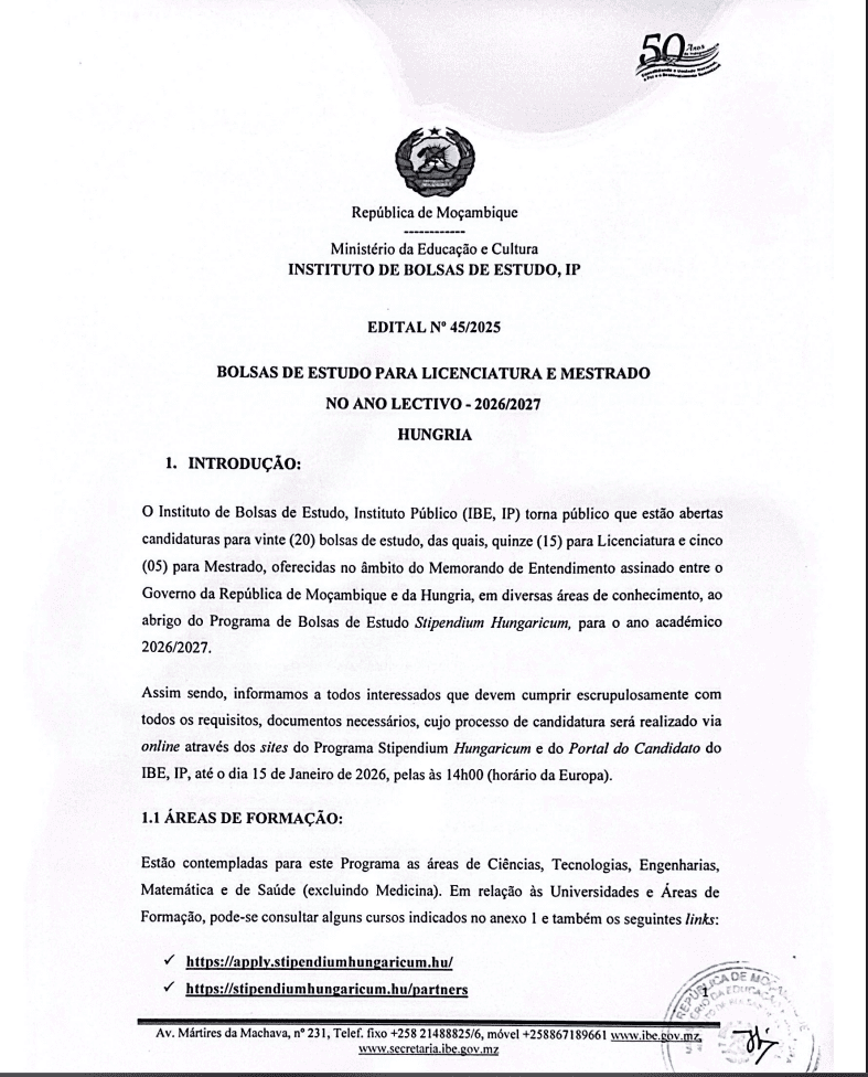 Bolsas IBE-Hungria 2026/2027: Oportunidade para Licenciatura e Mestrado no Exterior
